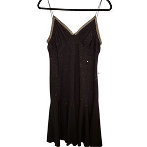 Eva Blue Juniors Black Sleeveless Gold Detail Sparkle Party Dress